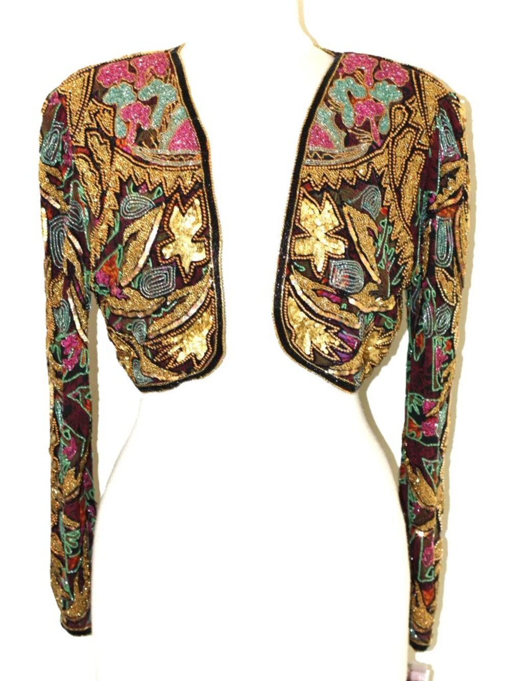 JASDEE Vintage Bolero Jacket Hand Work Bead Sequin Hand Print On Silk Style 5040
